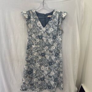 Loft Blue Floral Sleeveless Dress, light blue sz small